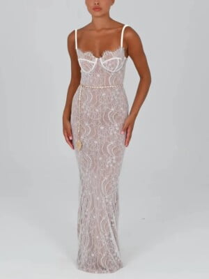 white spaghetti strap long lace dress (1)