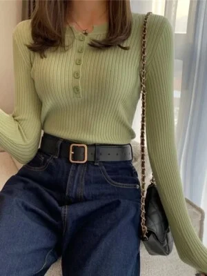 green front button knit sweater (2)