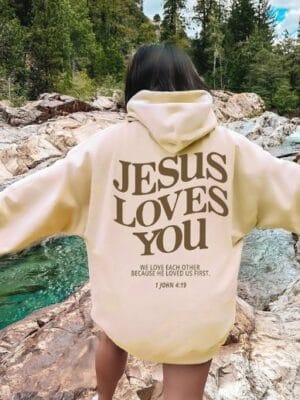 Jesus Loves You Hoodie – beige