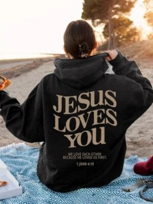 Jesus Loves You Hoodie – black (2)