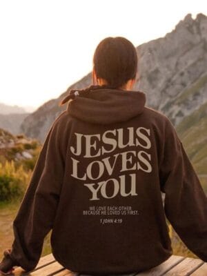 Jesus Loves You Hoodie – brown (2)