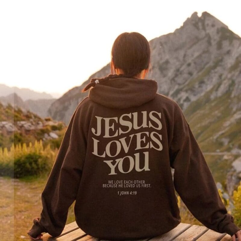 Jesus Loves You Hoodie – brown (2)