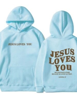 Jesus Loves You Hoodie – light-blue