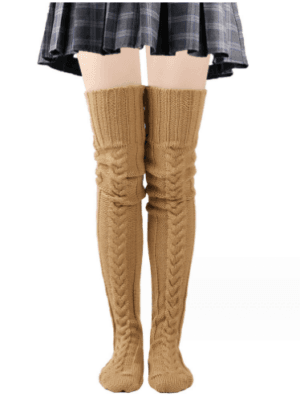 Thick-cable-knit-thigh-high-socks-brown