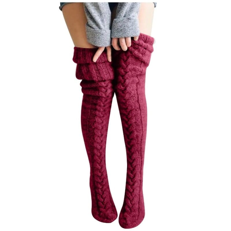 Thick-cable-knit-thigh-high-socks-dark-red-1