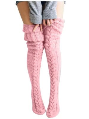 Thick-cable-knit-thigh-high-socks-pink-1