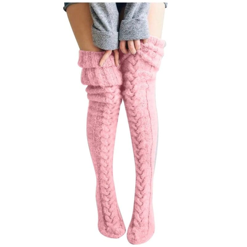 Thick-cable-knit-thigh-high-socks-pink-1