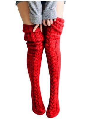 Thick-cable-knit-thigh-high-socks-red-1