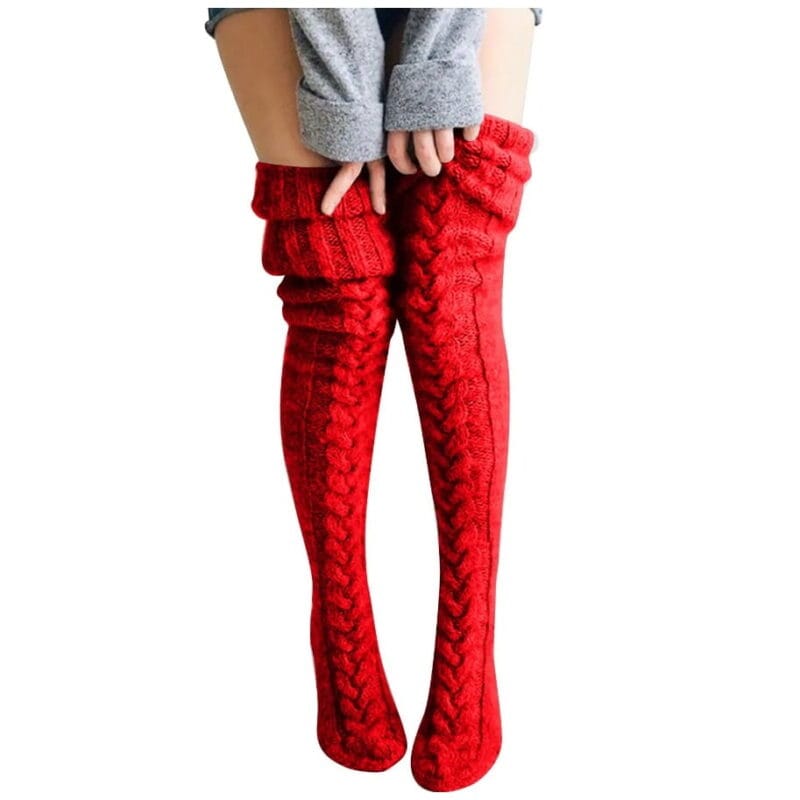 Thick-cable-knit-thigh-high-socks-red-1